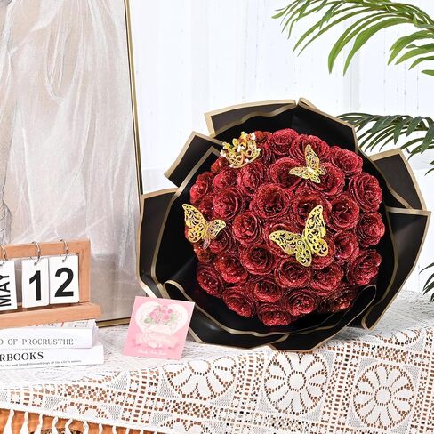 Waipfaru Glitter Roses Bouquet, DIY Fake Glitter Flowers Bouquet, Everlasting Shiny Artificial Red Rose Bouquet, Anniversary, Engagement, Wedding，24 Roses in Saudi Arabia