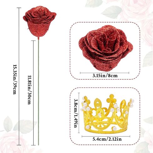Waipfaru Glitter Roses Bouquet, DIY Fake Glitter Flowers Bouquet, Everlasting Shiny Artificial Red Rose Bouquet, Anniversary, Engagement, Wedding，24 Roses in Saudi Arabia