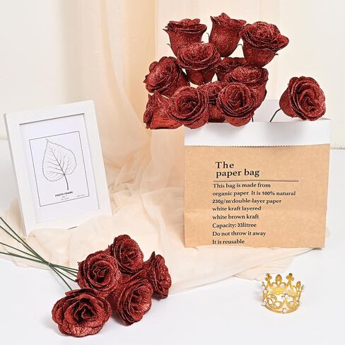 Waipfaru Glitter Roses Bouquet, DIY Fake Glitter Flowers Bouquet, Everlasting Shiny Artificial Red Rose Bouquet, Anniversary, Engagement, Wedding，24 Roses in Saudi Arabia