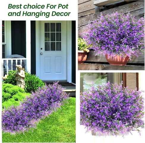 Artificial Plants Outdoor, 20PCS Lavender Artificial Flowers,Fake Plastic Flowers,UV Resistant Fake Flowers for Outside Indoor Porch Patio Window Box Planter Home Decor (Purple) in Saudi Arabia