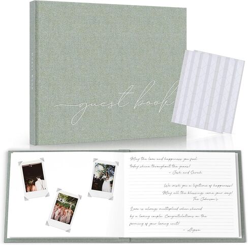 Wedding Guest Book With Personalized 2024 Year - Linen Photo Guestbook to Sign at Reception Party - Includes Clear Photo Corners Self Adhesive - 100 Pages Blank and Lined Thick Paper Guest Books in Kuwait