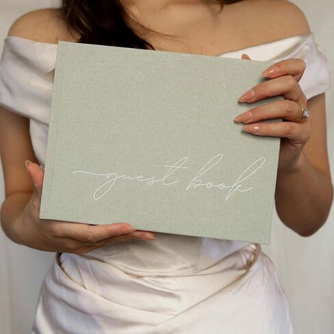 Wedding Guest Book With Personalized 2024 Year - Linen Photo Guestbook to Sign at Reception Party - Includes Clear Photo Corners Self Adhesive - 100 Pages Blank and Lined Thick Paper Guest Books in Kuwait