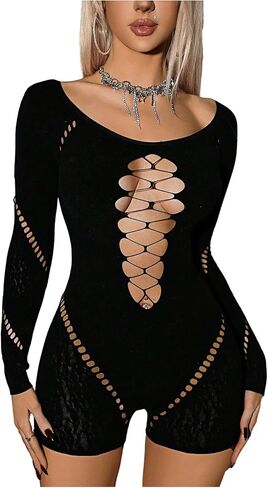 شورتات Wdirara للسيدات البضائع طويلة الأكمام عاريات bodycon phemsuit مربع الرقبة crisscross ربطة عنق الرومبير ملابس واحدة in Kuwait