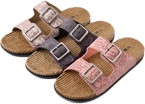 Roxoni Women's Fashion Cork Sole Double Buckle Indoor/Outdoor Sandal in Kuwait