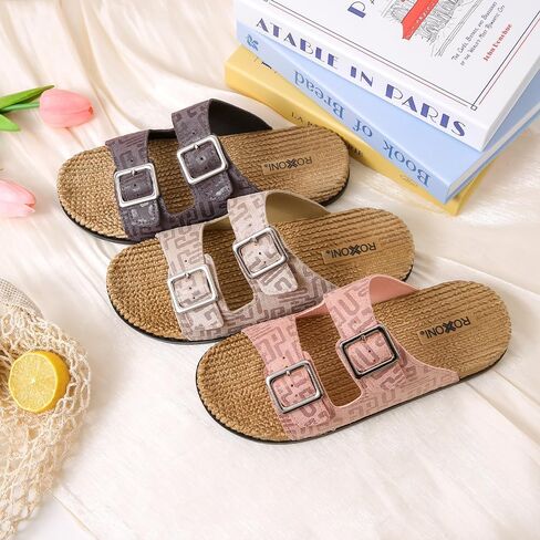 Roxoni Women's Fashion Cork Sole Double Buckle Indoor/Outdoor Sandal in Kuwait