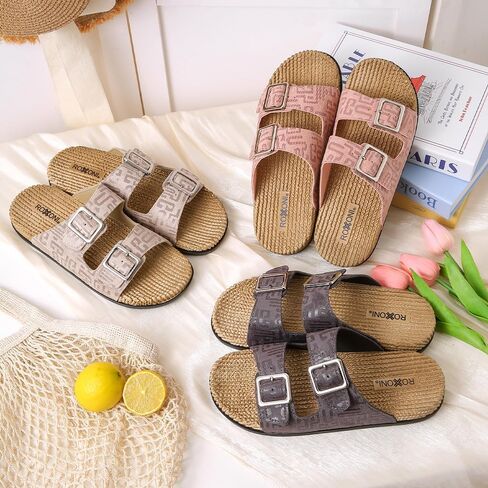 Roxoni Women's Fashion Cork Sole Double Buckle Indoor/Outdoor Sandal in Kuwait