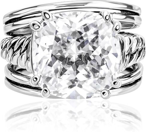 JEAN RACHEL JEWELRY 925 Sterling Silver Ring - Curb Chain Vintage Design with Cushion Shaped Cubic Zirconia - Hypoallergenic, Lead & Nickel Free - Artisan Handcrafted Statement Rings for Women in Saudi Arabia