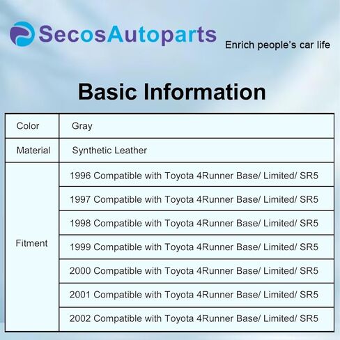 Front Driver or Passenger Side Bottom Leather Seat Cover Gray Compatible with Toyota 4Runner 1996 1997 1998 1999 2000 2001 in Kuwait
