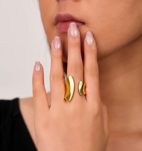 Unique Geometric Jewelry Solid Stainless Steel Square/Multilayer Bar Minimal Statement Ring for Women in Kuwait