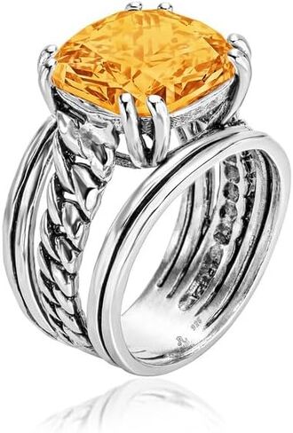 JEAN RACHEL JEWELRY 925 Sterling Silver Ring - Curb Chain Vintage Design with Cushion Shaped Cubic Zirconia - Hypoallergenic, Lead & Nickel Free - Artisan Handcrafted Statement Rings for Women in Saudi Arabia