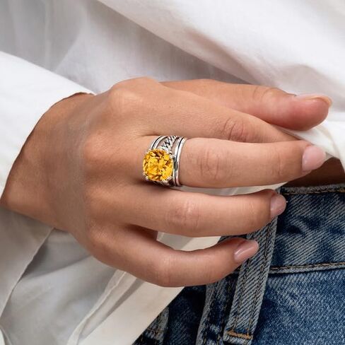 JEAN RACHEL JEWELRY 925 Sterling Silver Ring - Curb Chain Vintage Design with Cushion Shaped Cubic Zirconia - Hypoallergenic, Lead & Nickel Free - Artisan Handcrafted Statement Rings for Women in Saudi Arabia