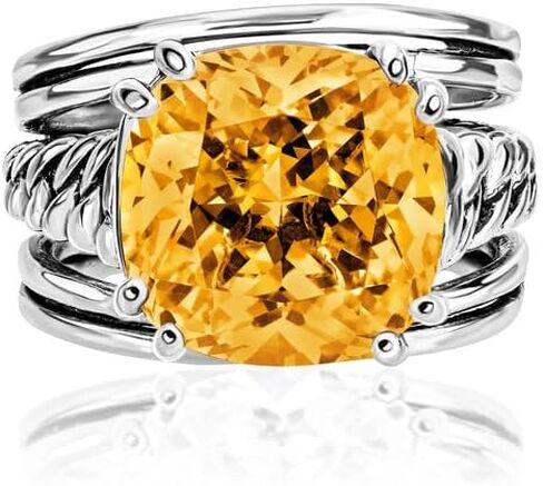 JEAN RACHEL JEWELRY 925 Sterling Silver Ring - Curb Chain Vintage Design with Cushion Shaped Cubic Zirconia - Hypoallergenic, Lead & Nickel Free - Artisan Handcrafted Statement Rings for Women in Saudi Arabia