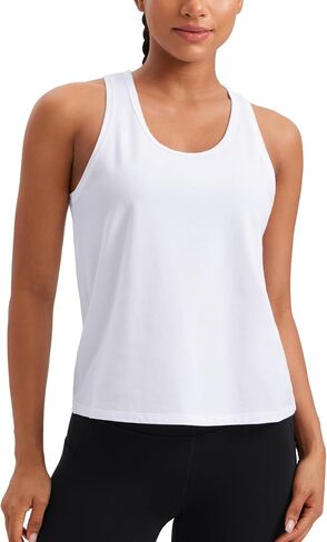 CRZ YOGA Pima Cotton Scoop Neck Tank Racerback Workout Tops for Women Soft Casual Basic Sleeveless Shirts in Saudi Arabia