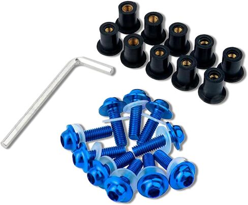 10PCS Motorcycle Windshield Bolts Screws Kit, Aluminum Alloy Motorbike Windscreen Body Mounting Bolts Nuts, Compatible with Motorcycle Cowls Well Nuts Fairing Fasteners Screw (Blue) in Kuwait