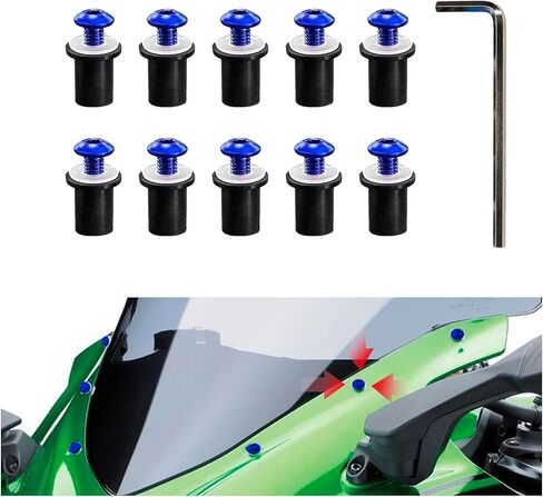 10PCS Motorcycle Windshield Bolts Screws Kit, Aluminum Alloy Motorbike Windscreen Body Mounting Bolts Nuts, Compatible with Motorcycle Cowls Well Nuts Fairing Fasteners Screw (Blue) in Kuwait