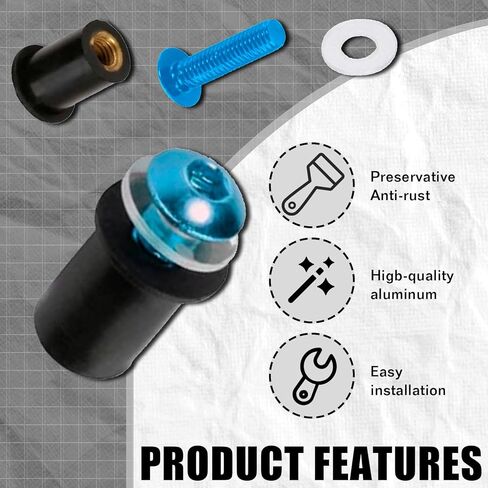 10PCS Motorcycle Windshield Bolts Screws Kit, Aluminum Alloy Motorbike Windscreen Body Mounting Bolts Nuts, Compatible with Motorcycle Cowls Well Nuts Fairing Fasteners Screw (Blue) in Kuwait