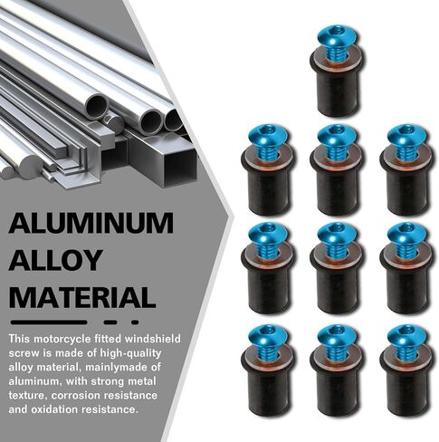 10PCS Motorcycle Windshield Bolts Screws Kit, Aluminum Alloy Motorbike Windscreen Body Mounting Bolts Nuts, Compatible with Motorcycle Cowls Well Nuts Fairing Fasteners Screw (Blue) in Kuwait