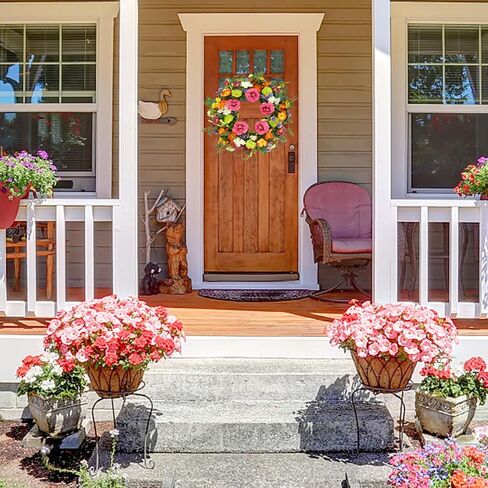 أكاليل الصيف الاصطناعية للباب الأمامي للباب الفاوانيا الزهور الزهرية ملونة مع الفاوانيا ، ديزي ، الخزامى زهرة الخشخ in Kuwait