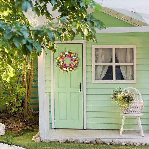 أكاليل الصيف الاصطناعية للباب الأمامي للباب الفاوانيا الزهور الزهرية ملونة مع الفاوانيا ، ديزي ، الخزامى زهرة الخشخ in Kuwait