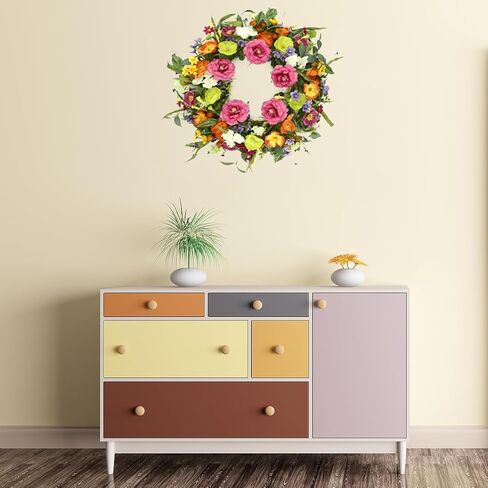 أكاليل الصيف الاصطناعية للباب الأمامي للباب الفاوانيا الزهور الزهرية ملونة مع الفاوانيا ، ديزي ، الخزامى زهرة الخشخ in Kuwait