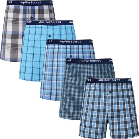 JupiterSecret Men's 100% Cotton Boxer Shorts, Men's Classic Fit Woven Underwear, 5 Pack / 10 Pack in Kuwait