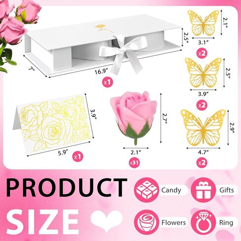 PYQTH Mom Box with 31 Flowers for Mothers Day Gift Thicker Letter Shaped Flower Gift Box Floral Fillable Packaging for Mother's Day Birthday (White with Red) in Saudi Arabia