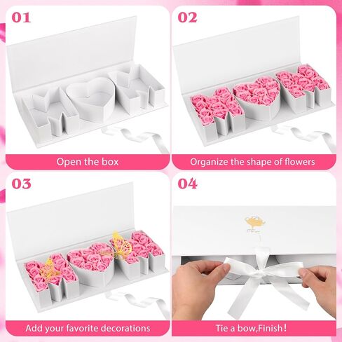 PYQTH Mom Box with 31 Flowers for Mothers Day Gift Thicker Letter Shaped Flower Gift Box Floral Fillable Packaging for Mother's Day Birthday (White with Red) in Saudi Arabia