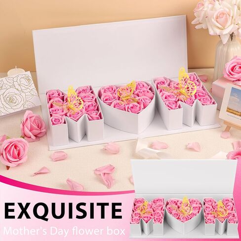 PYQTH Mom Box with 31 Flowers for Mothers Day Gift Thicker Letter Shaped Flower Gift Box Floral Fillable Packaging for Mother's Day Birthday (White with Red) in Saudi Arabia
