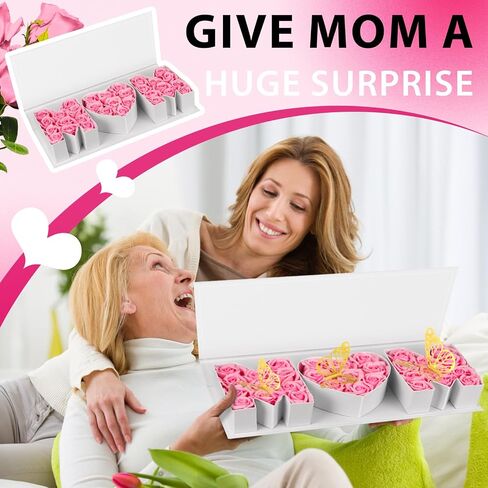 PYQTH Mom Box with 31 Flowers for Mothers Day Gift Thicker Letter Shaped Flower Gift Box Floral Fillable Packaging for Mother's Day Birthday (White with Red) in Saudi Arabia