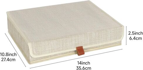 Photo Storage Boxes with Lids, Memory Box for Keepsakes, Picture Organizer Versatile Linen Containers Basket Collapsible Bin for Organizing Home Office, 2 Pack, 14x10.8x2.5 Inch, Beige in Kuwait