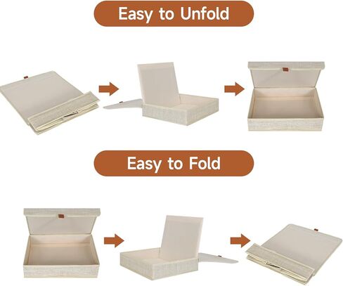Photo Storage Boxes with Lids, Memory Box for Keepsakes, Picture Organizer Versatile Linen Containers Basket Collapsible Bin for Organizing Home Office, 2 Pack, 14x10.8x2.5 Inch, Beige in Kuwait