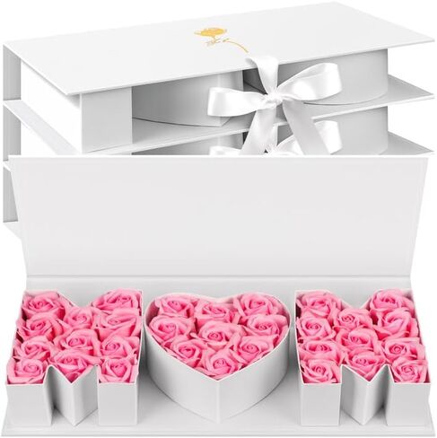 PYQTH Mom Box with 31 Flowers for Mothers Day Gift Thicker Letter Shaped Flower Gift Box Floral Fillable Packaging for Mother's Day Birthday (White with Red) in Saudi Arabia