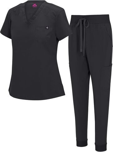 Natural Uniforms Womens Cool Stretch Modern Tuck-In Top Yoga Jogger Scrub Set with Regular and Petite Sizes in Saudi Arabia