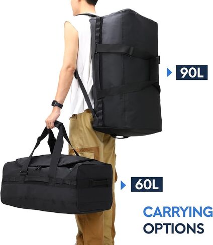 Haimont Travel Duffel Backpack Bag 60L للرجال أكياس غامق رياضية كبيرة مع أحزمة حقيبة ظهر للتنزه في التخييم الرياضي ، ومقاوم للماء ، أسود in Kuwait