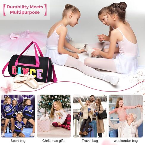 Dance Bag for Girls, KUIRAN 23L Waterproof Travel Duffel Bag with Colorful Chenille Letter, Lightweight Small Gym Sport Ballet Bag Weekender Bag with Large Main Compartment - Black/Purple in Kuwait
