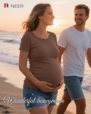Neer 3 Pack Women's Maternity Waffle Shirts Short Sleeve Pregnancy Tops Crew Neck Slim Fit Casual Mama Blouses Basic Tee in Saudi Arabia