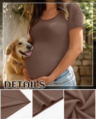 Neer 3 Pack Women's Maternity Waffle Shirts Short Sleeve Pregnancy Tops Crew Neck Slim Fit Casual Mama Blouses Basic Tee in Saudi Arabia