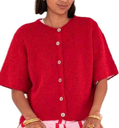 Women Knitted Crop Cardigan Shirt Short Sleeve Button Down Ribbed Knit Crop Top Y2k Girls Outwear Top Tee Shirt in Kuwait