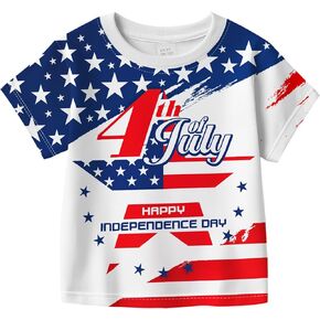 Boys Girls 4th of July T-Shirt American Flag Short Sleeve Shirt Kids Patriotic Outfit Independence Day Tee Tops 2-7T in Kuwait