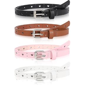 حزام Kajeer Kids for Girls ، 4 PCs Pu Leather Belt Belt Metal Buckle Heart Heal Hole Belt Youth Belt