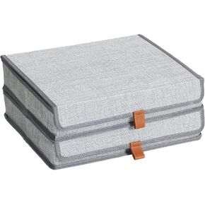 Photo Storage Boxes with Lids, Memory Box for Keepsakes, Picture Organizer Versatile Linen Containers Basket Collapsible Bin for Organizing Home Office, 2 Pack, 14x10.8x2.5 Inch, Beige