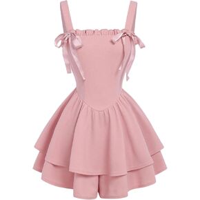 SHENHE Girl's Ruffle Hem Layered Sleeveless Dress Bow Cute Flare Short Dresses