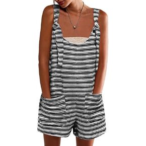 Yousify Womens Summer Casual Sleeveless Romper Loose Striped Tied Shorts Overalls Jumpsuit with Pockets 2025 Clothes