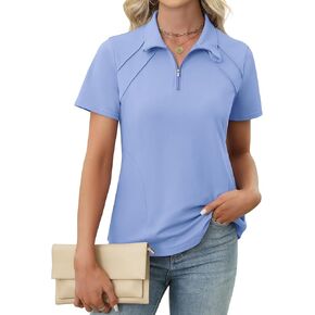 Lomon Womens Golf Polo قمصان الصيف قصيرة الأكمام 1/4 Zip Tops Moisture Wicking Tennis Activewear مع جيوب