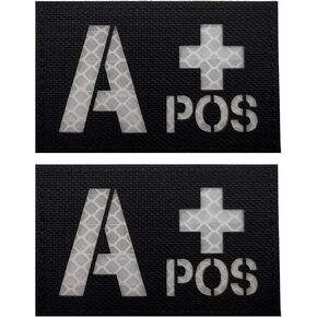 2 PCS EmWoot Blood Type Patch A+ POS Patch IR Infrared Reflective Patches Tactical Morale Patch Laser Cut Patch Hook and Loop(3×2 inch Black White)
