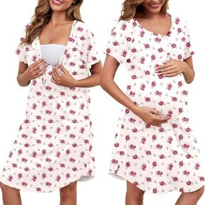 Marvmys Nursing Nightgown Womens Short Sleeve Breastfeeding Sleep Dress Button Maternity Delivery/Labor Gown S-3XL