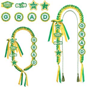 BOXOB Graduation Lei & Honor Cord Set, Class of 2025 Graduation Ribbon Leis Braided Necklace Honor Rope with 8 Decorations Patches for High School, College, Master, Grad Party Gift (Pink, White)