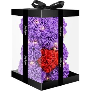 Otlonpe Bear Rose Flower ، هدايا Flowers Flowers Day Flowers لأم زوجة جدة ابنة أصدقاء أختها ، 9 بوصات الورود المصنوعة يدويًا LED في صندوق الهدايا ، هدايا المرأة لعيد الميلاد عيد الميلاد