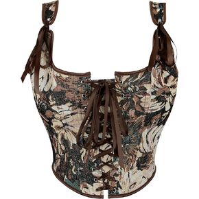 Womens Bustier & Corset Black Lace Boned-Top Mesh Tops Fit Crop Waist Bodyshaper Vintage Jacquard Lingerie