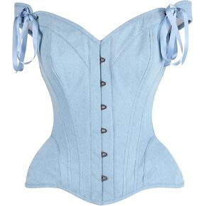 Daisy corsets Womens Top Drawer Light Blue Denim Steel Boned Corset W/Straps
